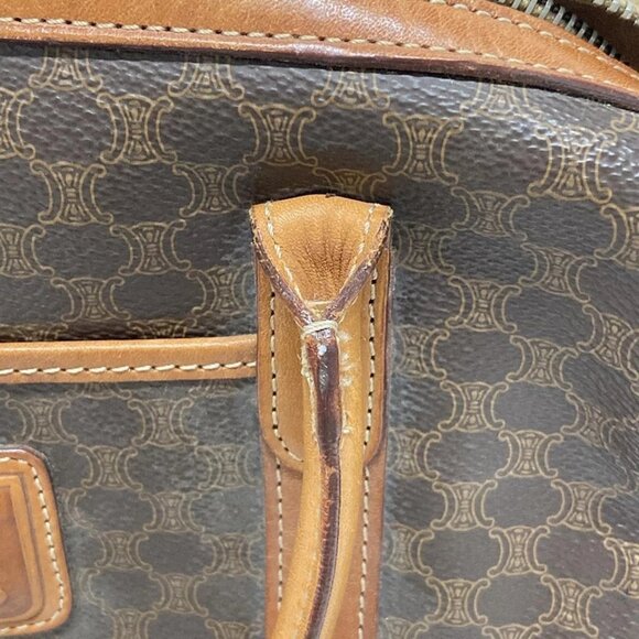 CELINE Macadam - Dark Brown Beige Brown PVC Leather Handbag 249-051725 - Picture 6 of 11